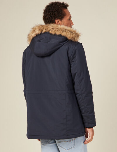 Parka droite à capuche bleu foncé homme