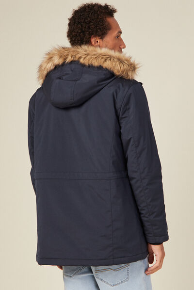 Parka droite à capuche bleu foncé homme