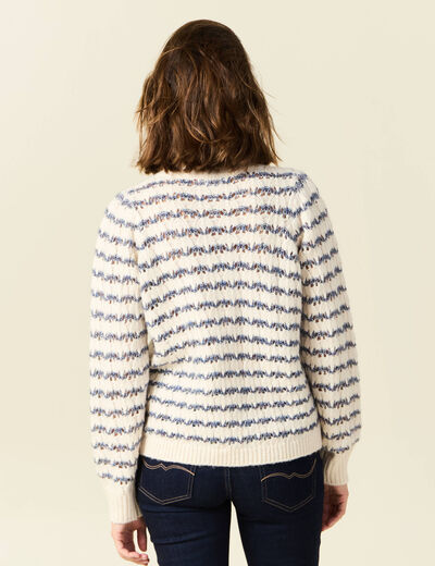 Pull manches longues ajouré ecru femme
