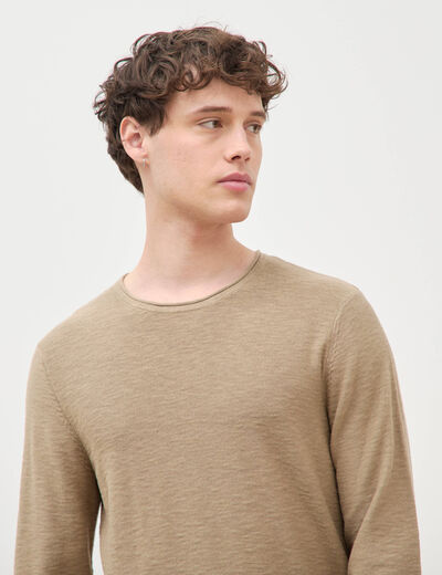 Pull fin en coton manches longues vert olive homme