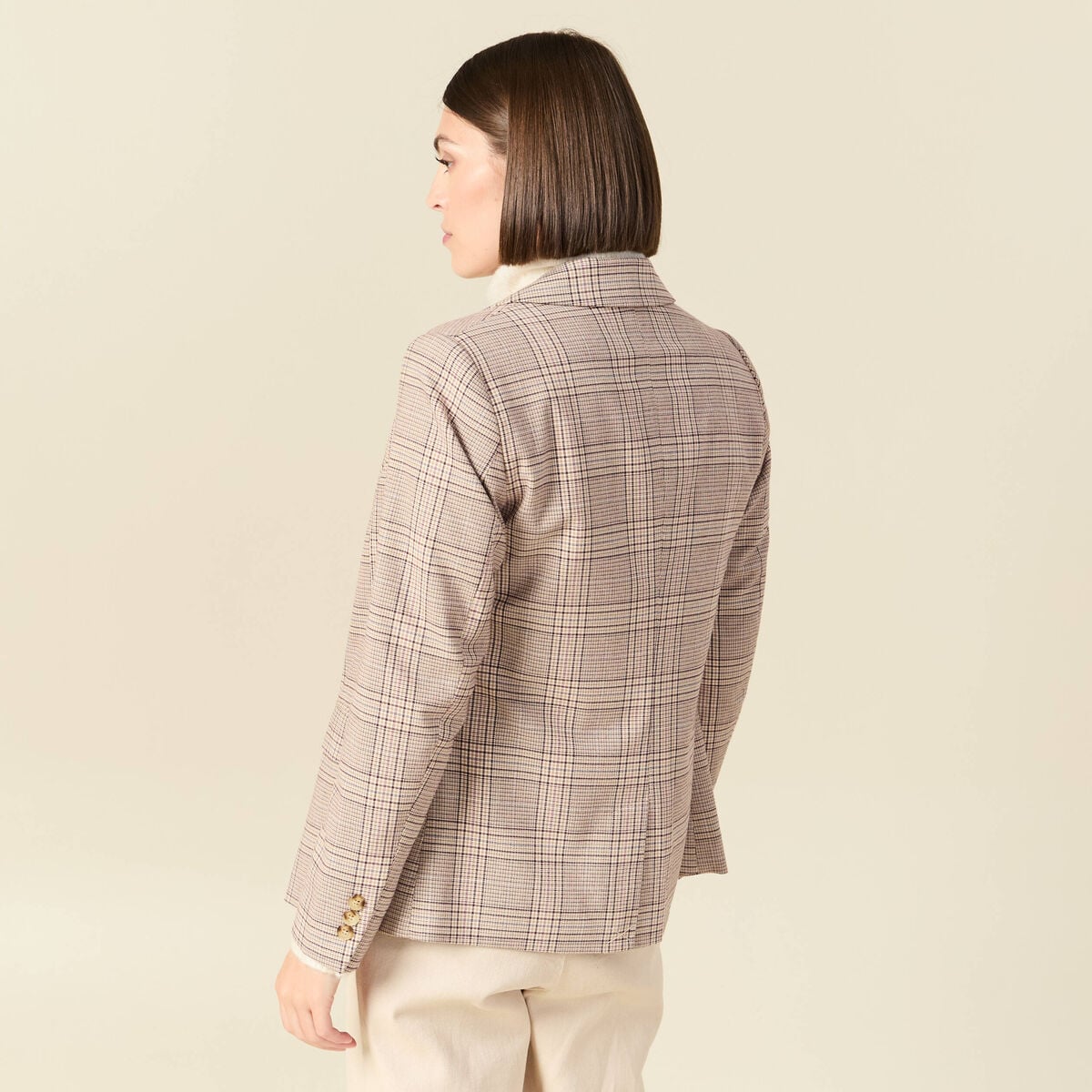 Blazer ajust&eacute; manches longues doubl&eacute; beige femme
