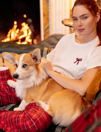 Pyjama coton haut + bas rouge femme