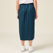 Jupe midi droite fendue satin bleu canard femme