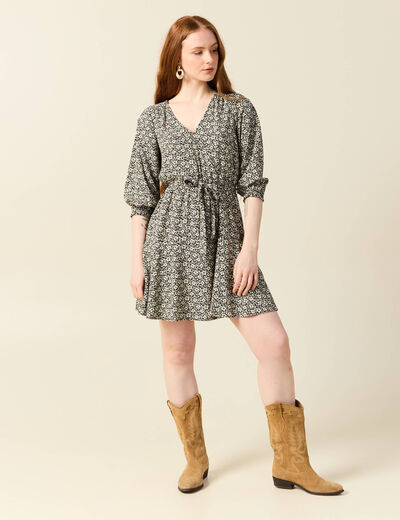 Robe évasée fluide manches 3/4 noir femme