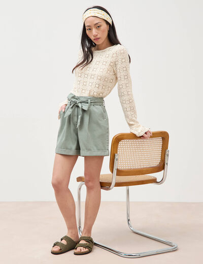 Short taille haute vert kaki femme