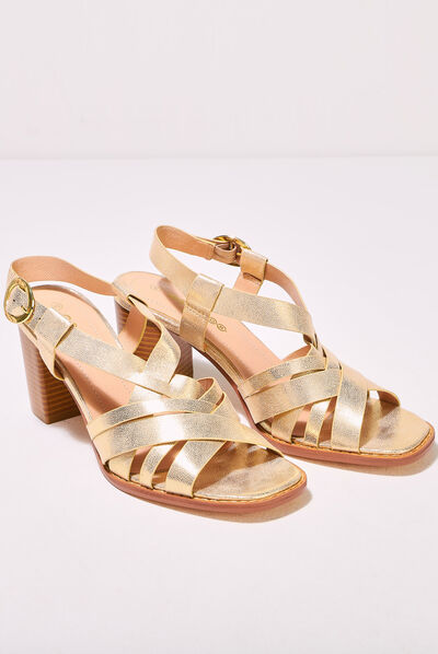 Sandales à talons bouts carrés jaune or femme