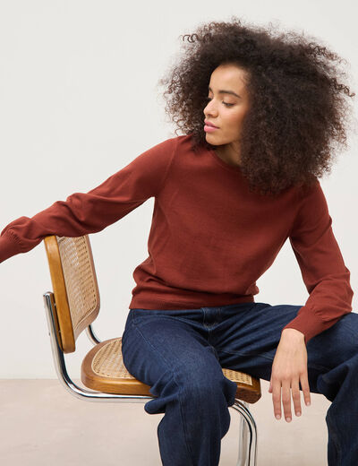 Pull manches longues marron cognac femme