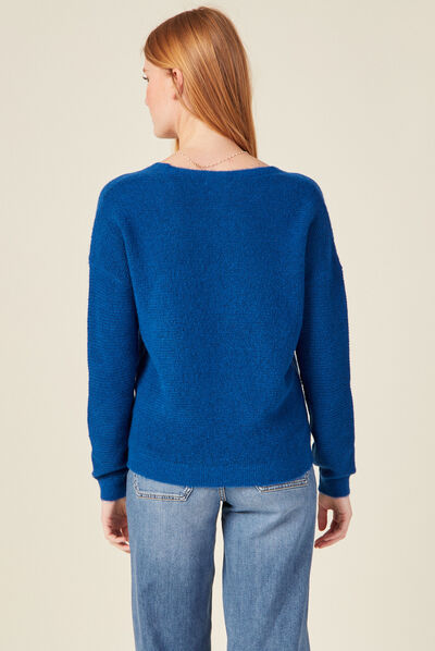Pull manches longues bleu electrique femme