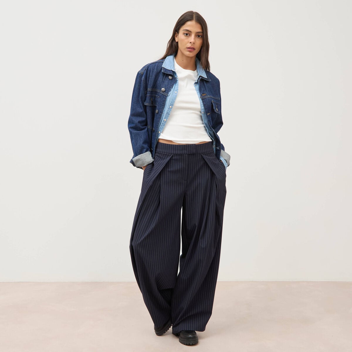Pantalon ample taille standard bleu marine femme