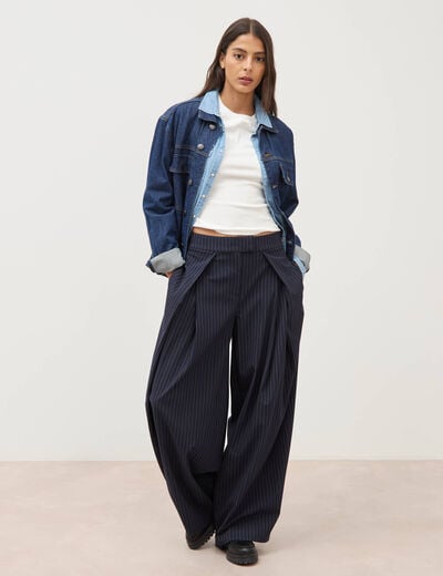 Pantalon ample taille standard bleu marine femme