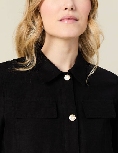 Veste courte boutonnée noir femme
