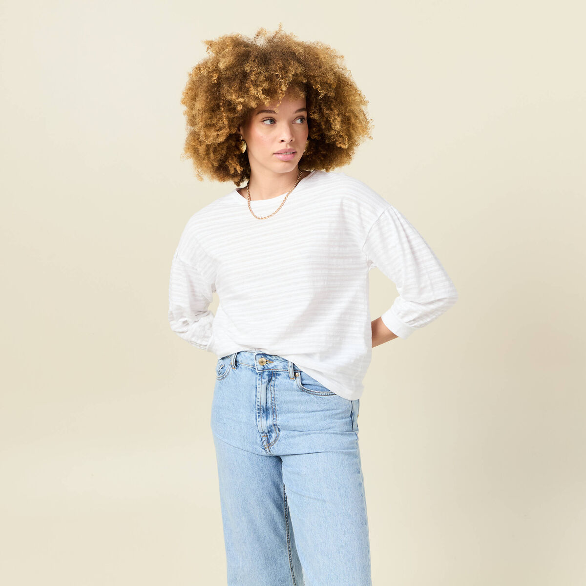 T-shirt manches 3/4 blanc femme