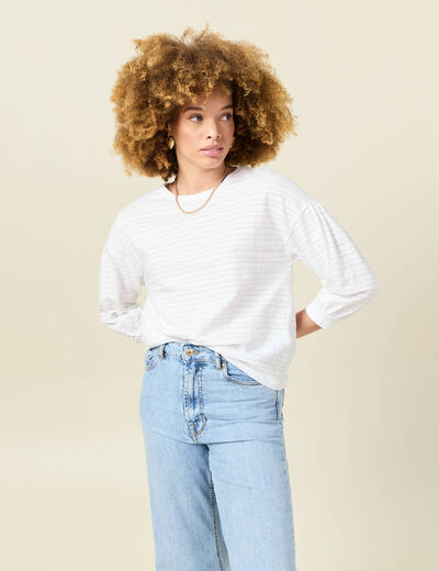 T-shirt manches 3/4 blanc femme