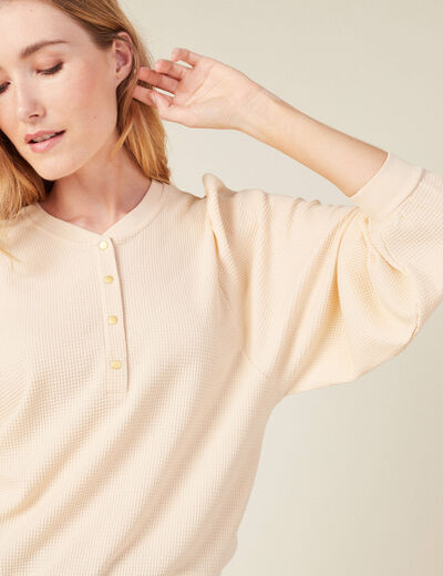 Sweat manches longues col en V creme femme