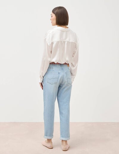 Jeans mom ceinture foulard denim bleach femme