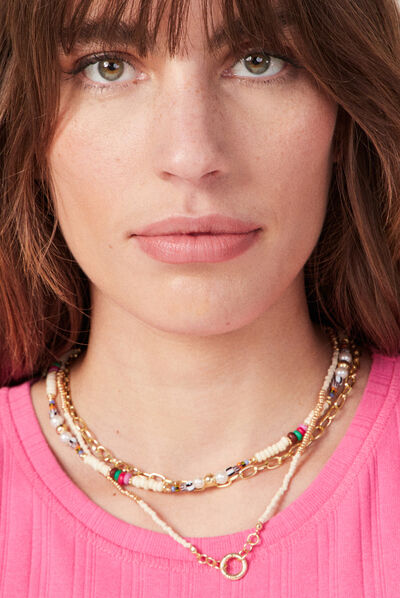 Collier multirangs multicolore femme