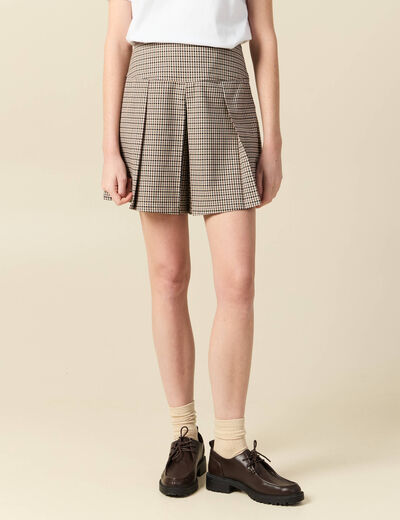 Short pliss&eacute; taille haute fluide marron femme