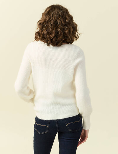 Pull col bateau manches longues ecru femme