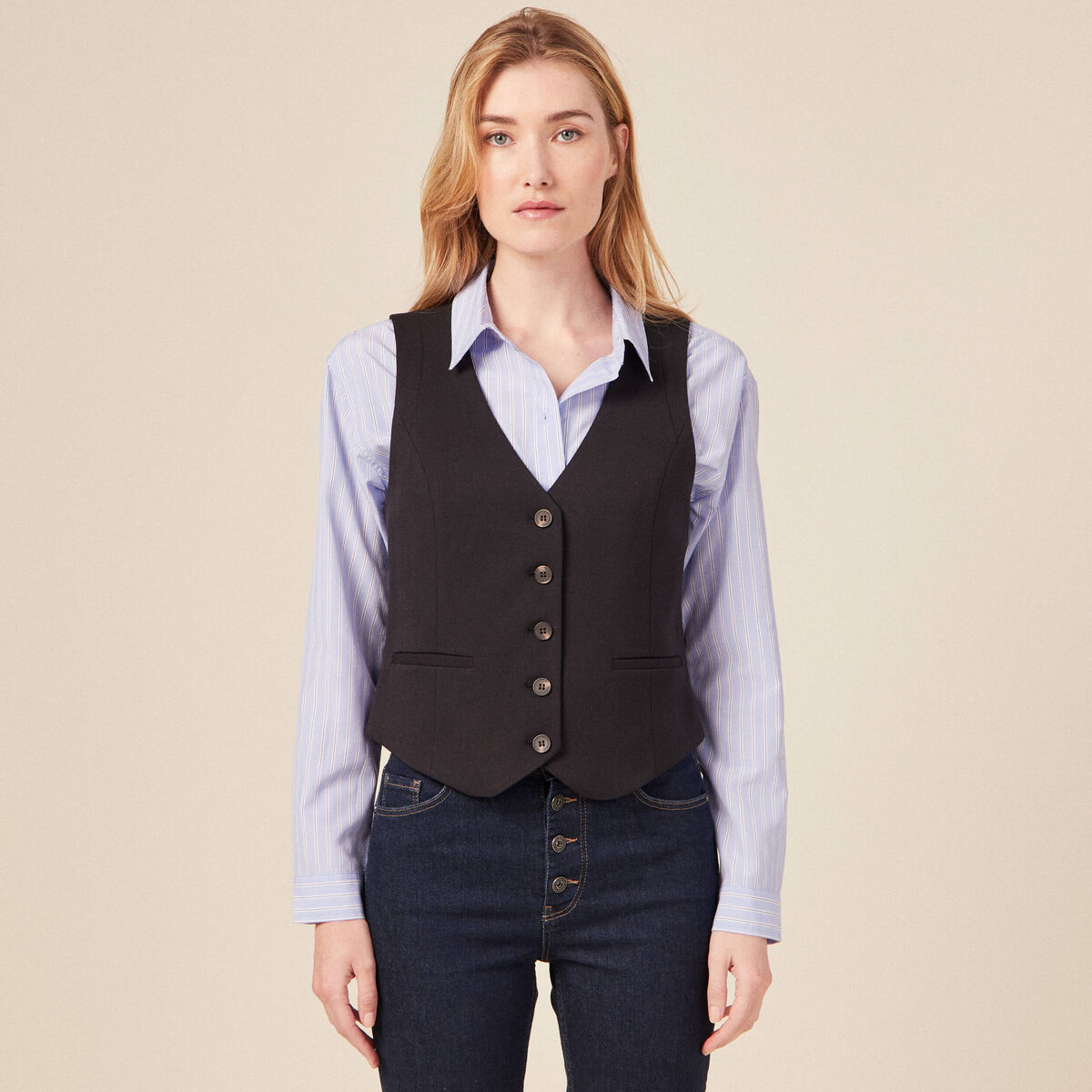 Veston boutonné noir femme