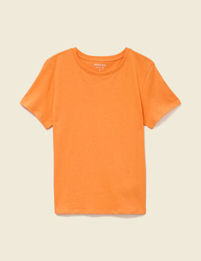 T-shirt cintr&eacute; col rond manches courtes orange clair femme