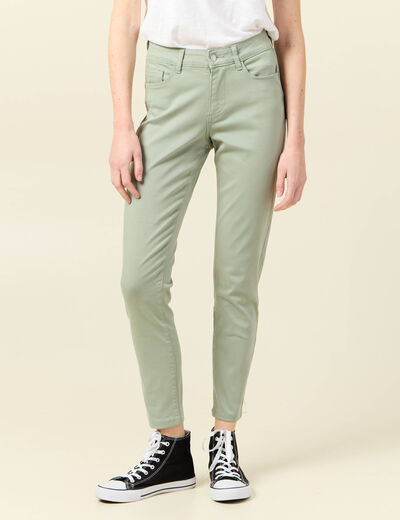 Pantalon skinny push-up 7/8ème vert olive femme