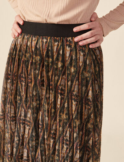 Jupe longue évasée plissée camel femme