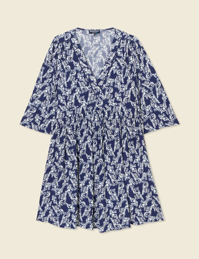 Robe évasée manches 3/4 bleu marine femme