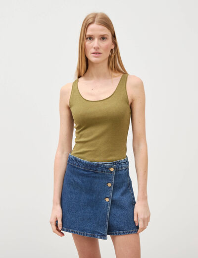 Jupe-short taille haute en jeans denim stone femme