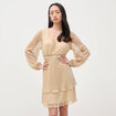 Robe manches longues doubl&eacute;e beige femme