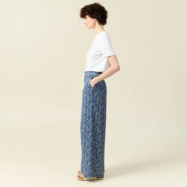 pantalon large ceinture bleu femme Pantalon large ceinturé bleu femme