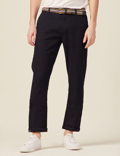 Pantalon chino ceinturé bleu foncé homme