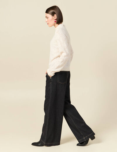 Pull col montant manches longues creme femme