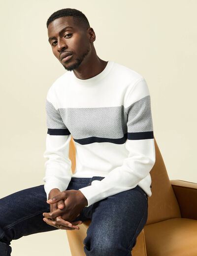 Pull col rond ecru homme