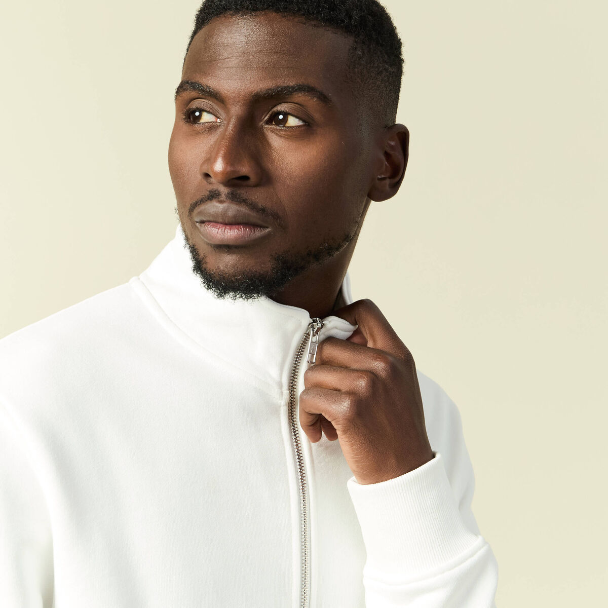Sweat col montant manches longues ecru homme