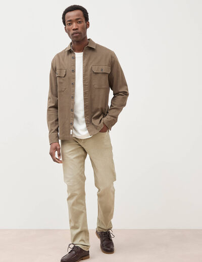 Jeans straight longueur 34 denim vert kaki homme