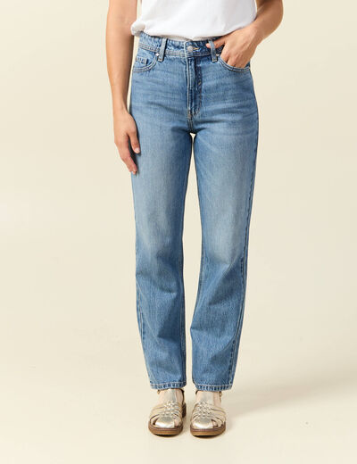Jeans straight taille haute 7/8ème bleu femme