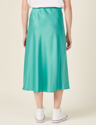 Jupe midi droite satin bleu turquoise femme