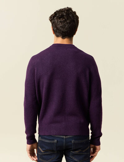 Pull manches longues col rond violet fonc&eacute; homme
