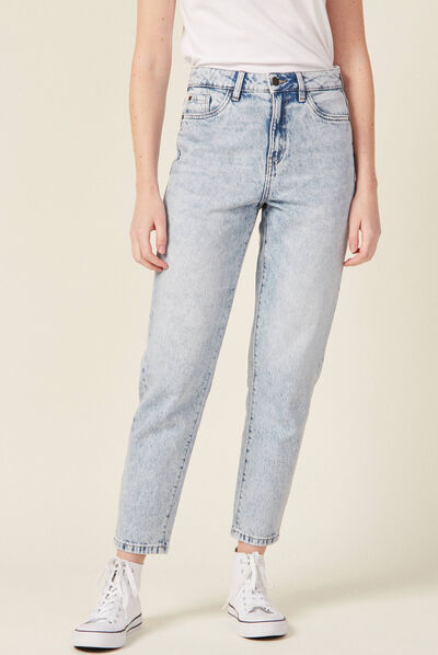 Jeans mom 7/8ème denim snow bleu femme