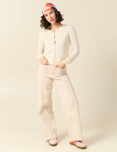 Gilet manches longues col rond creme femme