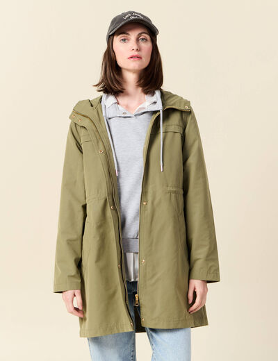 Parka longue à capuche vert kaki femme