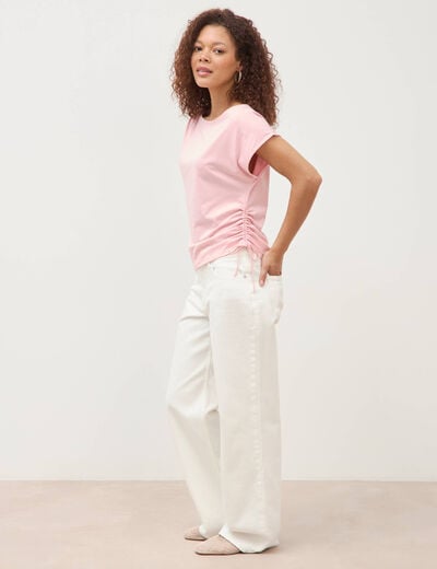 T-shirt col bateau manches courtes rose clair femme