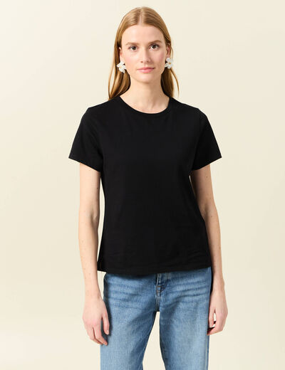 T-shirt cintr&eacute; col rond manches courtes noir femme