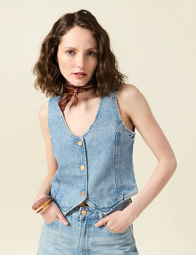 Veston sans manches en jean denim used femme