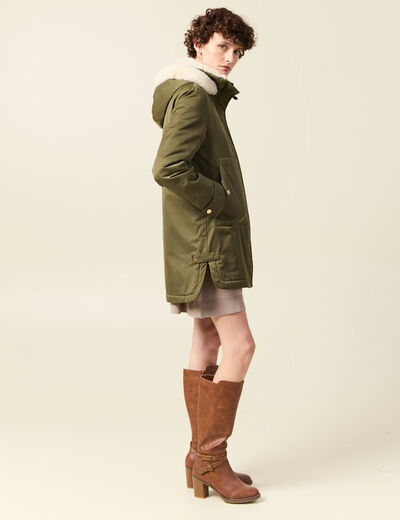 Parka droite à capuche vert kaki femme