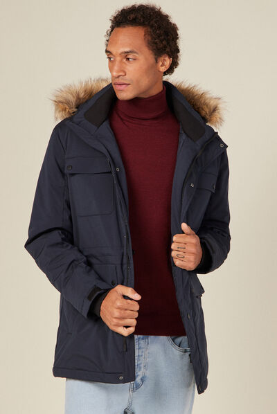 Parka droite à capuche bleu foncé homme