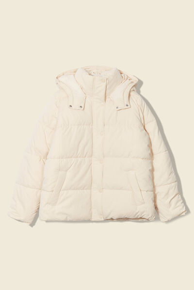 Doudoune droite à capuche beige femme