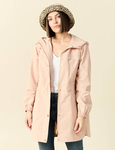 Parka longue à capuche rose clair femme