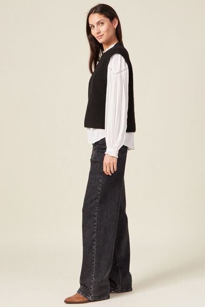 Pull sans manches noir femme