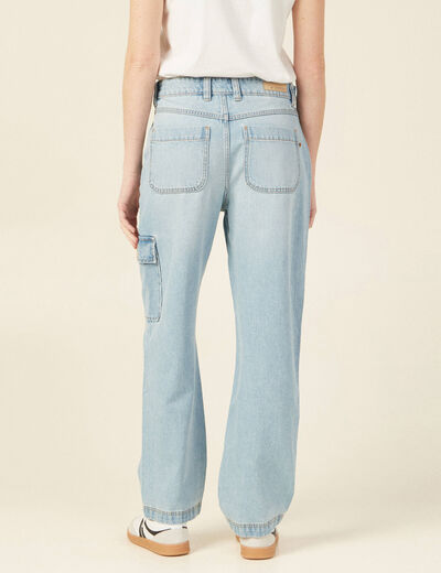 Jeans cargo 5 poches denim bleach femme